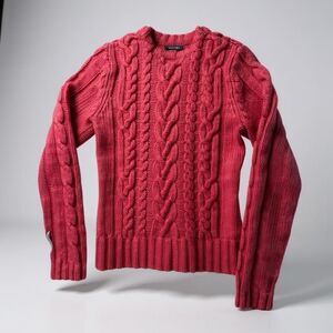 Vintage AE Y2K wool blend cableknit fisherman sweater rose pink size medium Wool